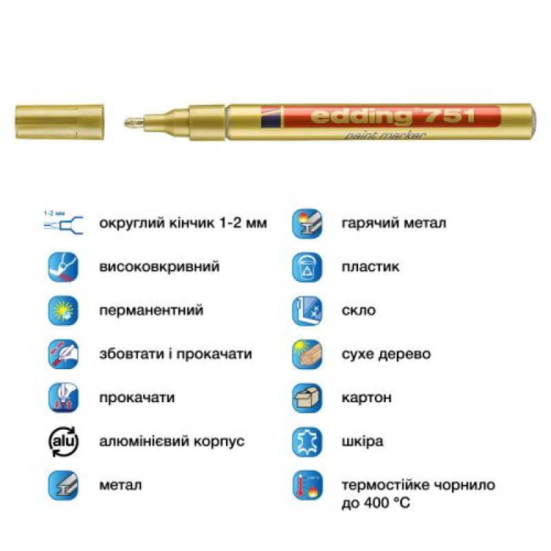 Маркер Paint e-751 1-2 мм круглий золотий
