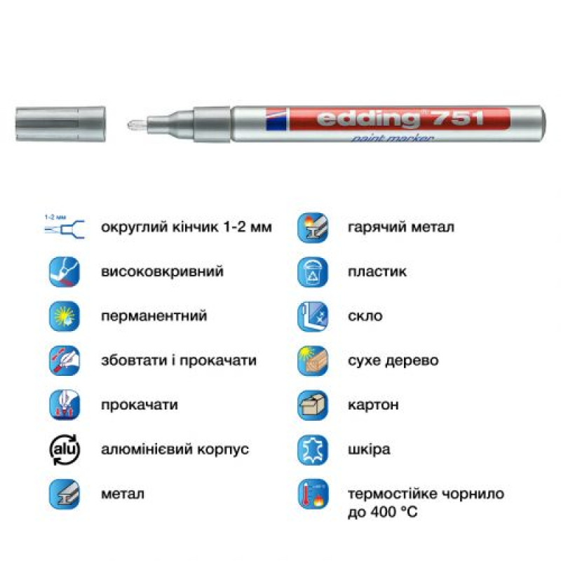 Маркер Paint e-751 1-2 мм круглий срібний