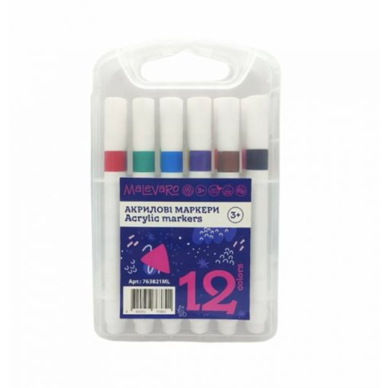 Маркери 12 кольорів, акриловий, тригранний