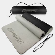 Килимок для йоги та фітнеса EasyFit TPE+TC 6мм двошаровий + Чохол сірий з чорним