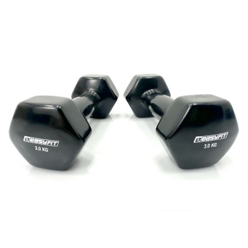 Гантель для фитнеса 3.0 кг EasyFit с виниловым покрытием черная
