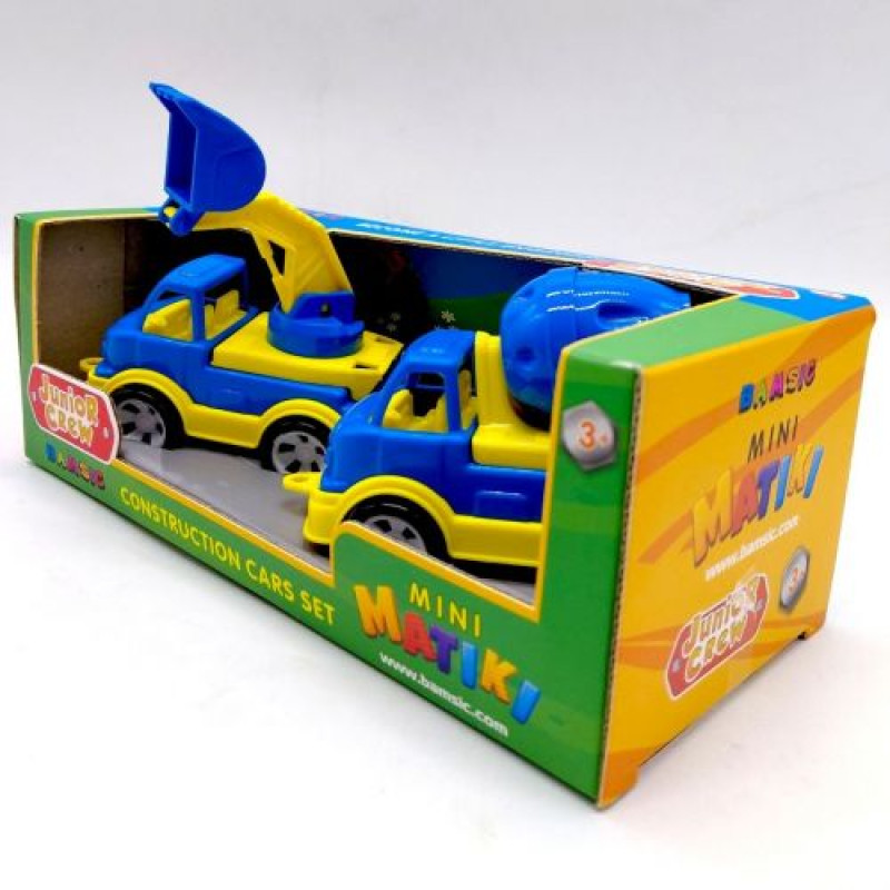 Mini Matiki коробка 2 (бетонозмішувач, екскаватор) Набір дитячий, BAMSIC (ЖОВТО-БЛАКИТНИЙ)