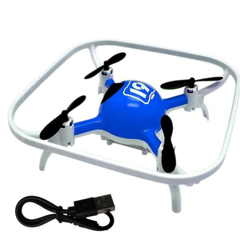 Квадрокоптер, знімний акумулятор 3.7V, пульт 2.4 GHz, USB-кабель, headless mode, кольорове підсвічування, (СИНІЙ)