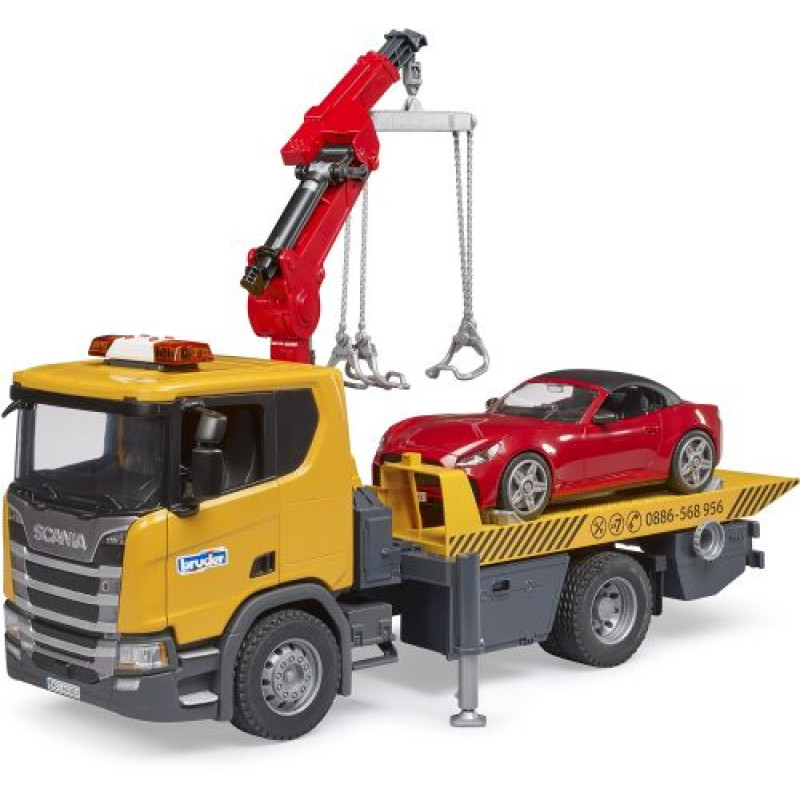 Набір іграшковий. Евакуатор Scania Super 560R з краном-маніпулятором та автомобіль Roadster Bruder