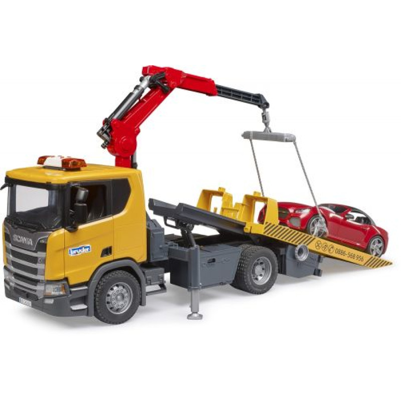Набір іграшковий. Евакуатор Scania Super 560R з краном-маніпулятором та автомобіль Roadster Bruder