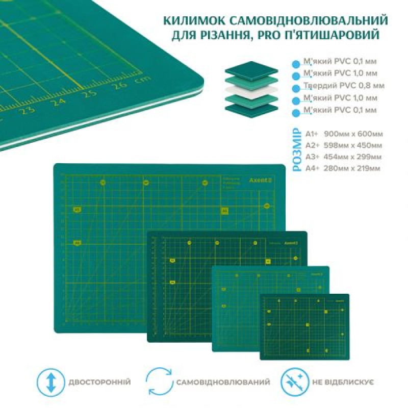 Килимок самовідновлювальний для різання,А3, Pro п'ятишаровий