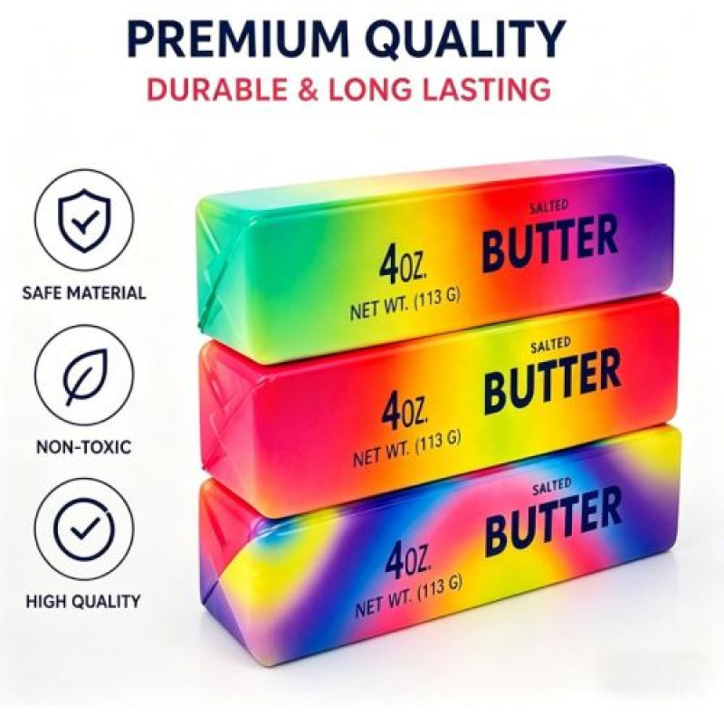 Сквіш-антистрес Масло (butter squishy) райдужне 14 см (мікс кольорів)