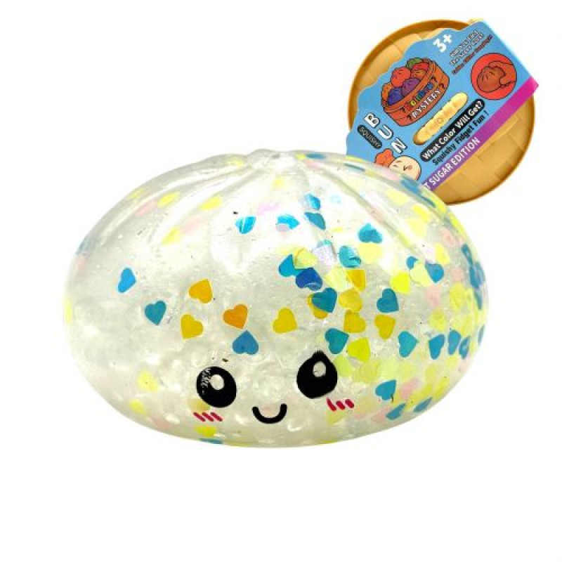 Сквіш пельмень 8,5см, глітер з сердечками і кольоровими орбізами