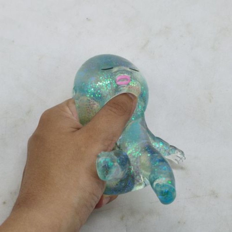 Сквіш лялька Наташа #496 прозора глітер з блискітками 14cm (ФІОЛЕТОВА)