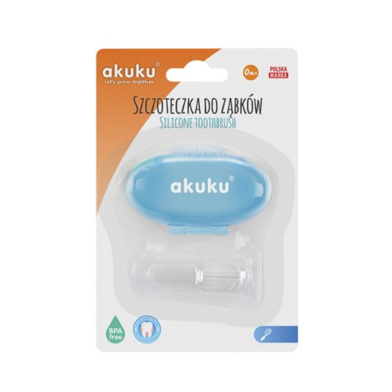 Силиконовая зубная щетка и массажер для десен Akuku A0263, голубой чехол
