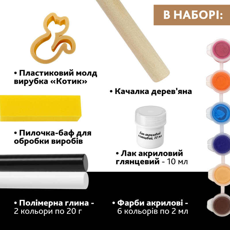 Творчий набір для виготовлення прикрас із полімерної глини «Котик»
