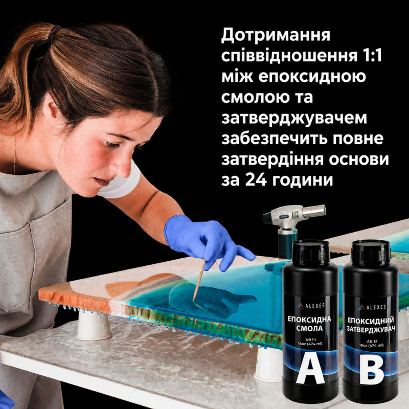 Епоксидна смола 1:1 з затверджувачем — прозрачна смола для заливки, столів, прикрас та декору.
