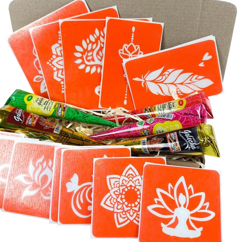 Набір кольорової хни з трафаретами для біо-тату №4 color-henna-set-04