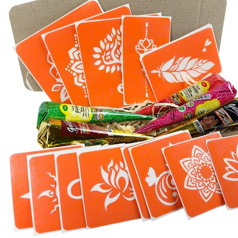 Набір кольорової хни з трафаретами для біо-тату №4 color-henna-set-04