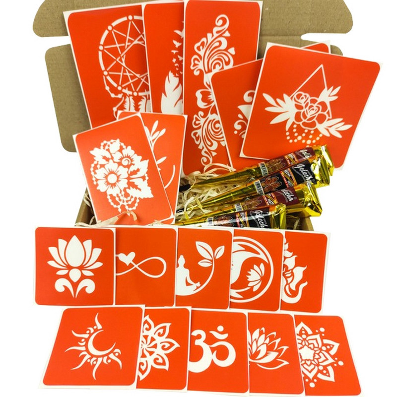 Набір кольорової хни з трафаретами для біо-тату №6 color-henna-set-06