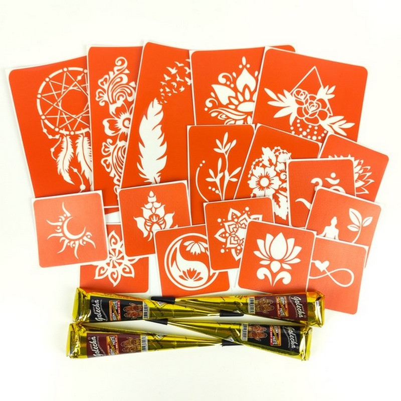 Набір кольорової хни з трафаретами для біо-тату №6 color-henna-set-06