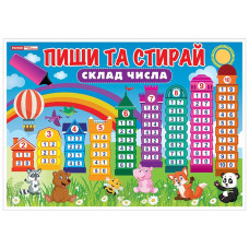 Ламінований двосторонній плакат-тренажер Пиши та прай.Склад числа 13104221, 34х24 см